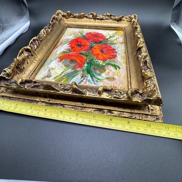 VTG Framed Original Oil Painting on Board Poppies Flowers Signed NOVA 13 x 11 in - Picture 8 of 9